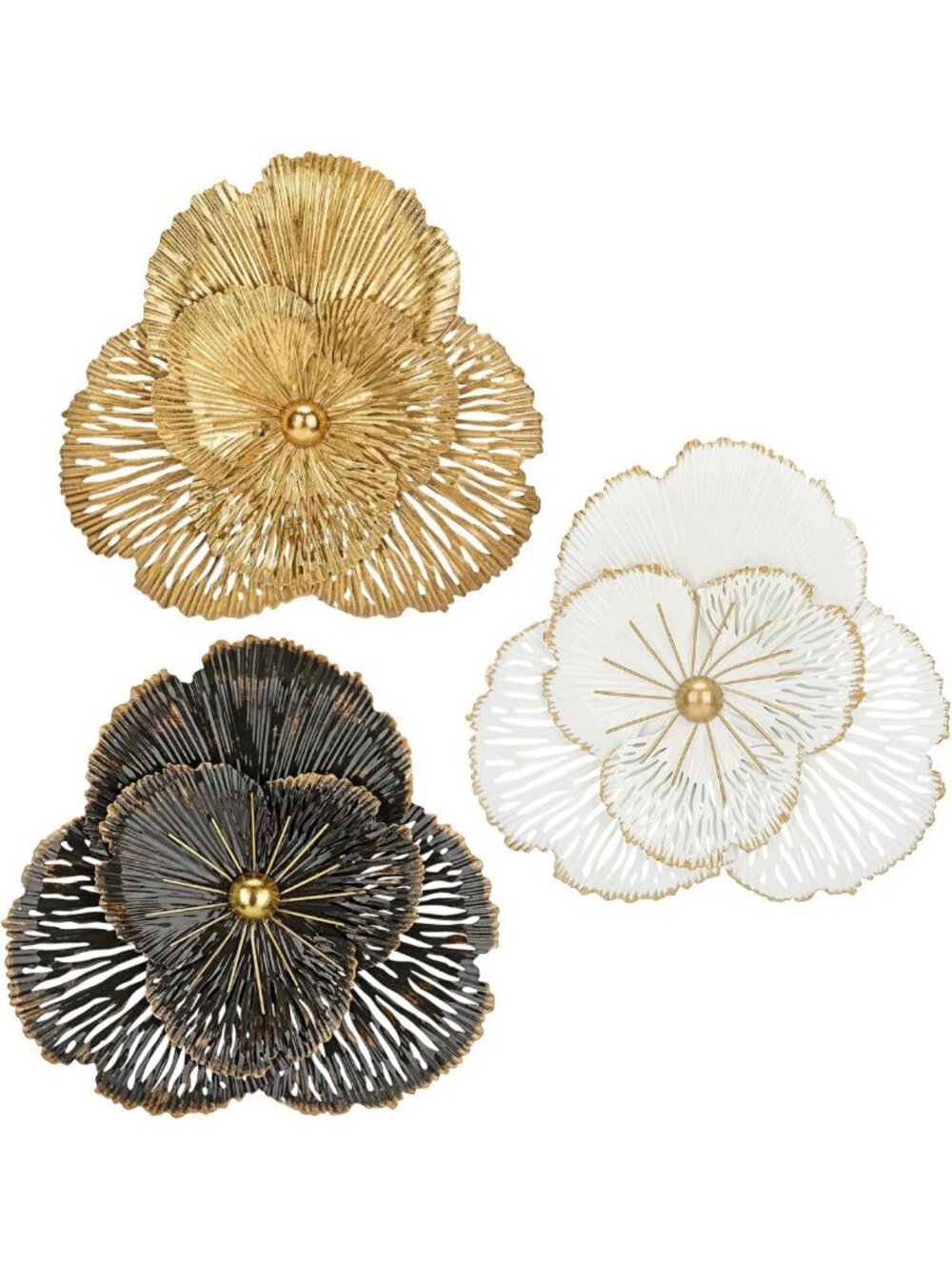 3-Pc Metal Flower Wall Art Set - Rustic 3D Floral Decor for Living Room, Bedroom